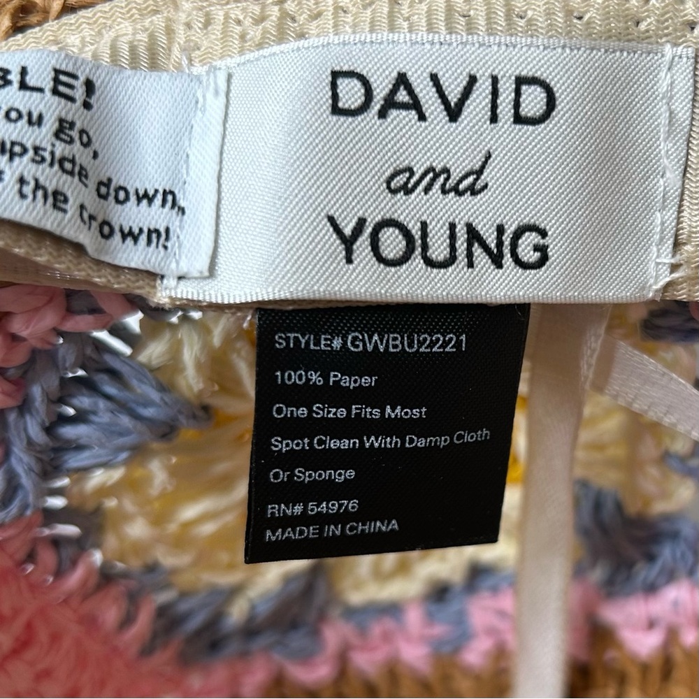 NWT DAVID and YOUNG Crochet Granny Square Straw Bucket Hat - Picture 6 of 14